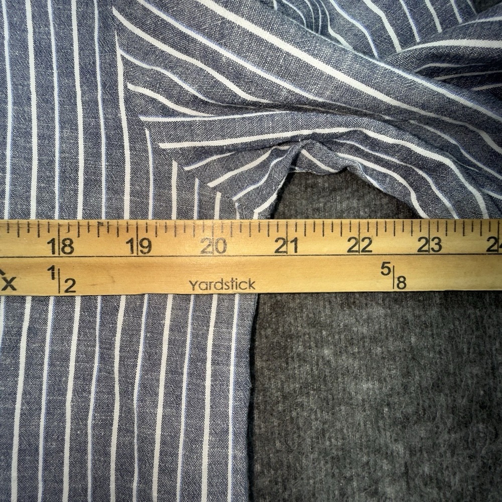 Hugo Boss Mens Long Sleeve Dress Shirt Band Collar Linen blend large Stripe - Picture 5 of 7